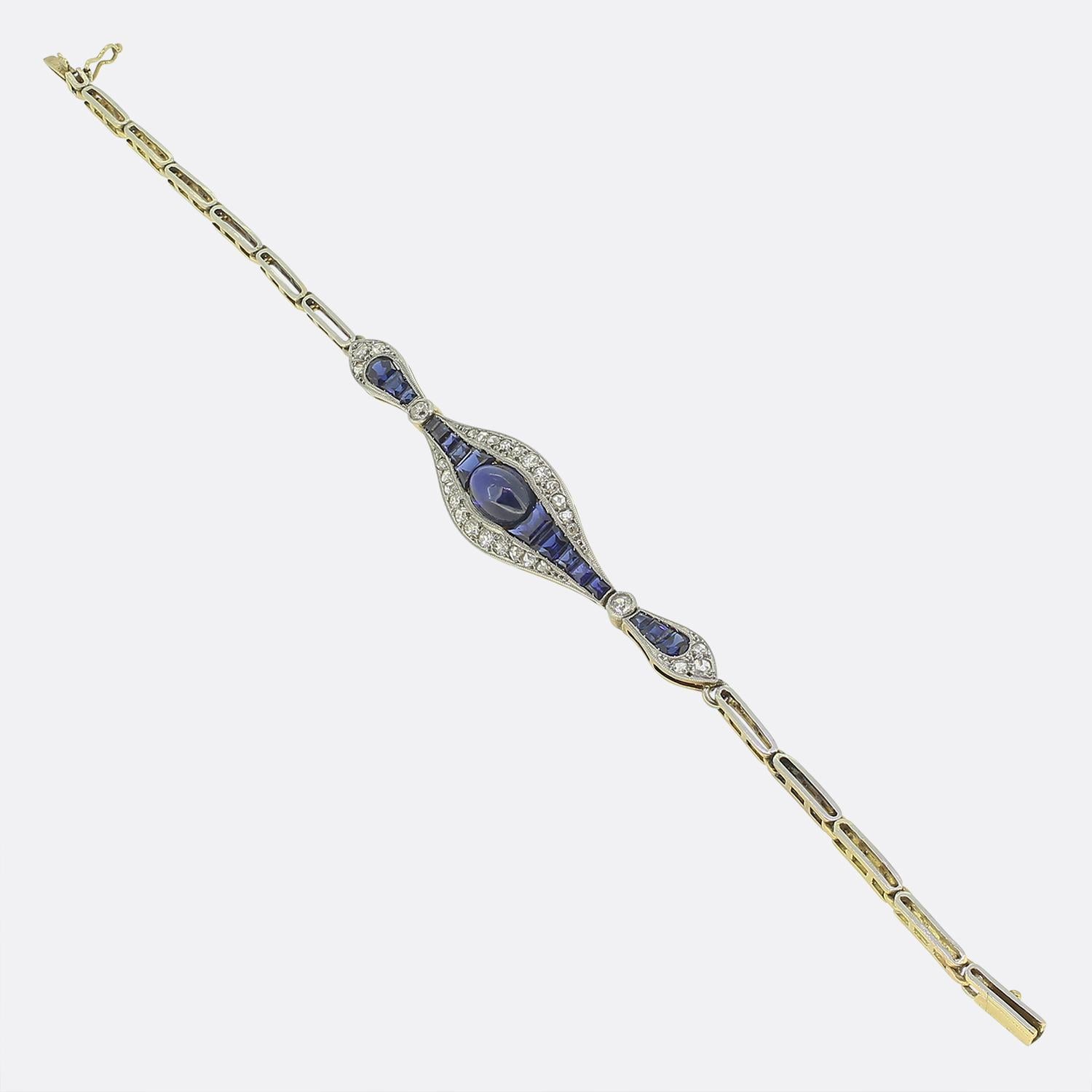 Pulsera Art Déco de Zafiro y Diamantes Art Decó en venta
