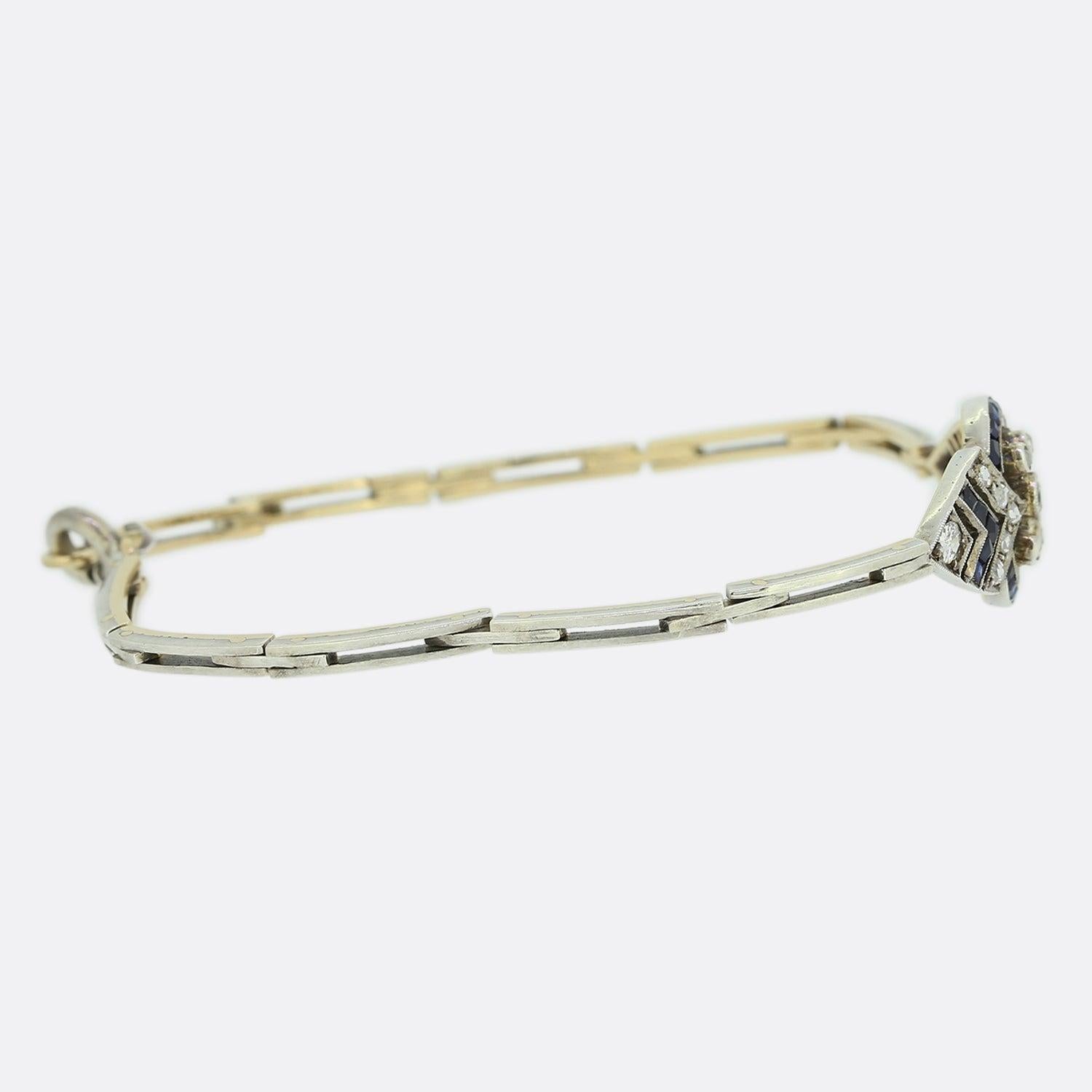 Taille vieille Europe Bracelet Art déco en saphirs et diamants en vente