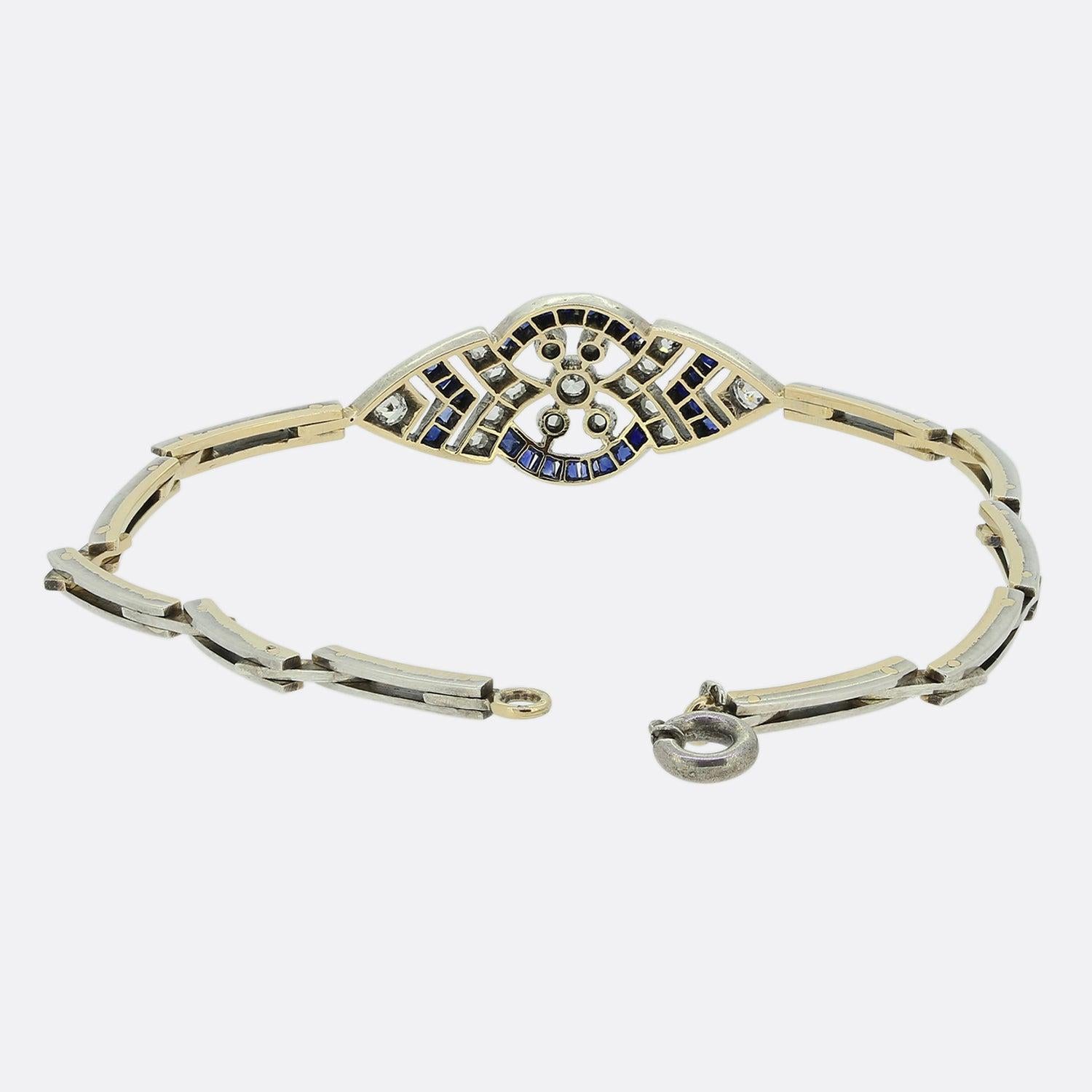 Bracelet Art déco en saphirs et diamants Bon état - En vente à London, GB