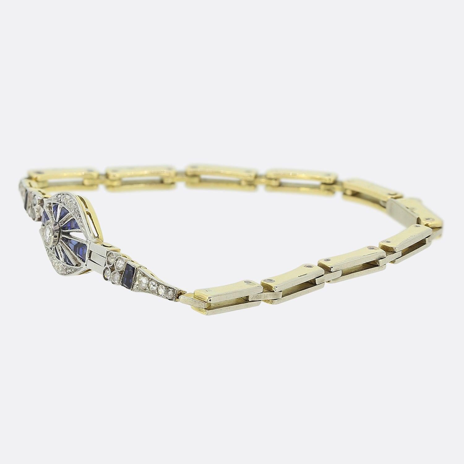 Art Deco Sapphire and Diamond Bracelet For Sale 1