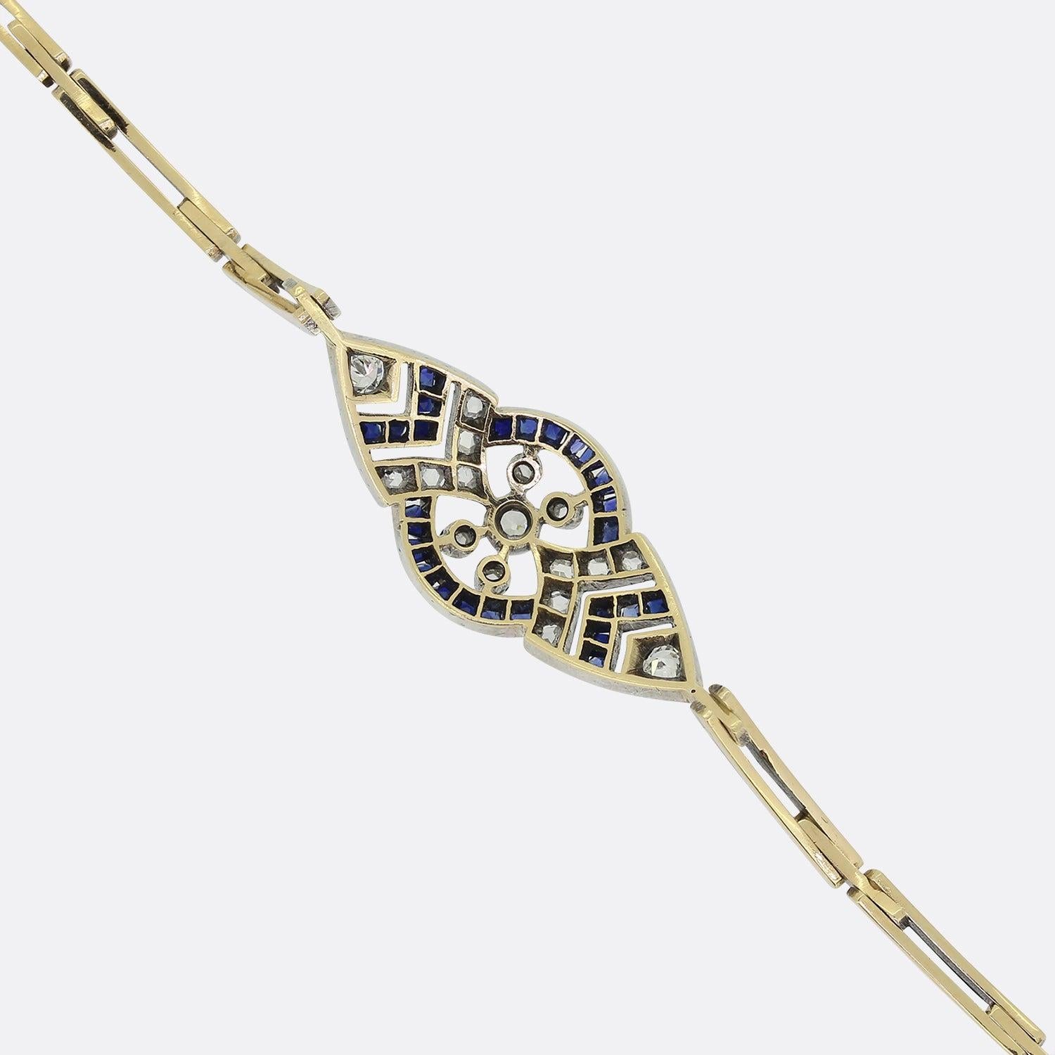 Bracelet Art déco en saphirs et diamants en vente 1