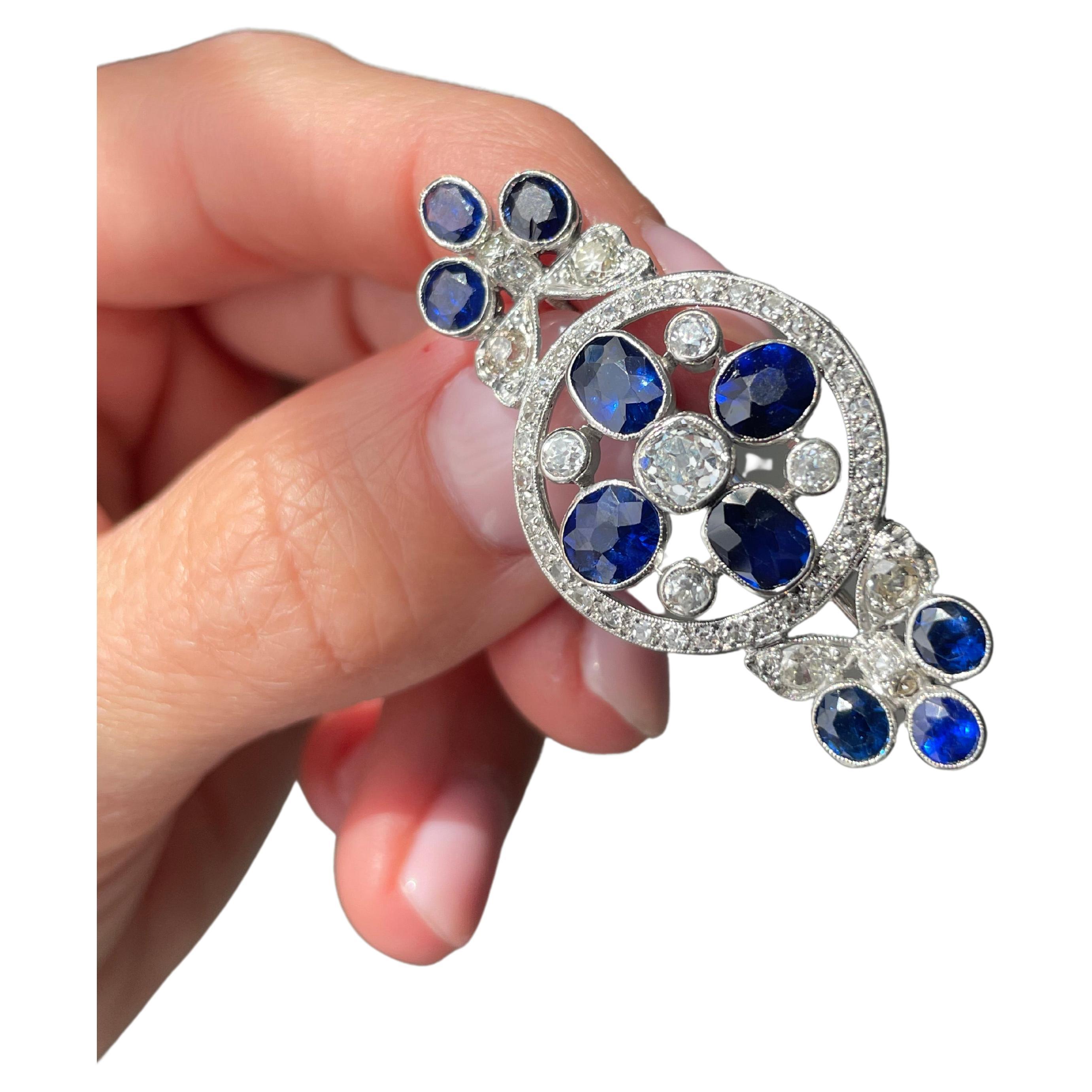 Art Deco Sapphire and Diamond Brooch, Burma No Heat