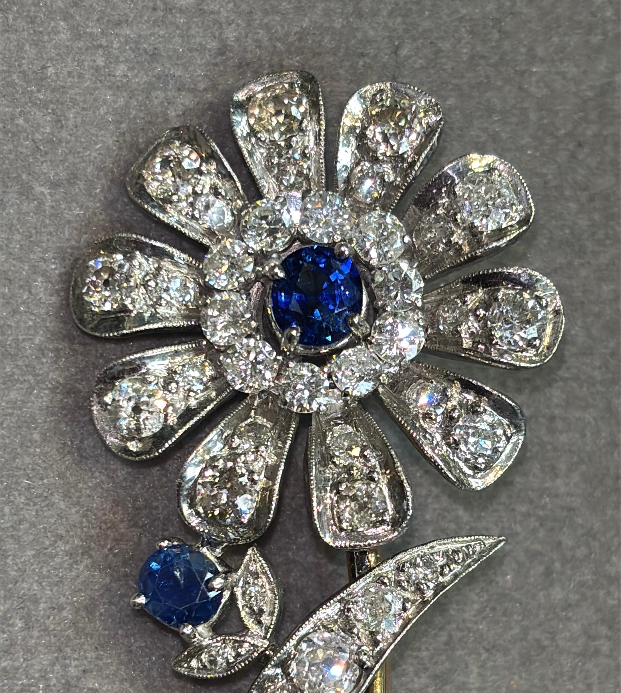 Broche Art déco en saphir et diamants Pour femmes en vente