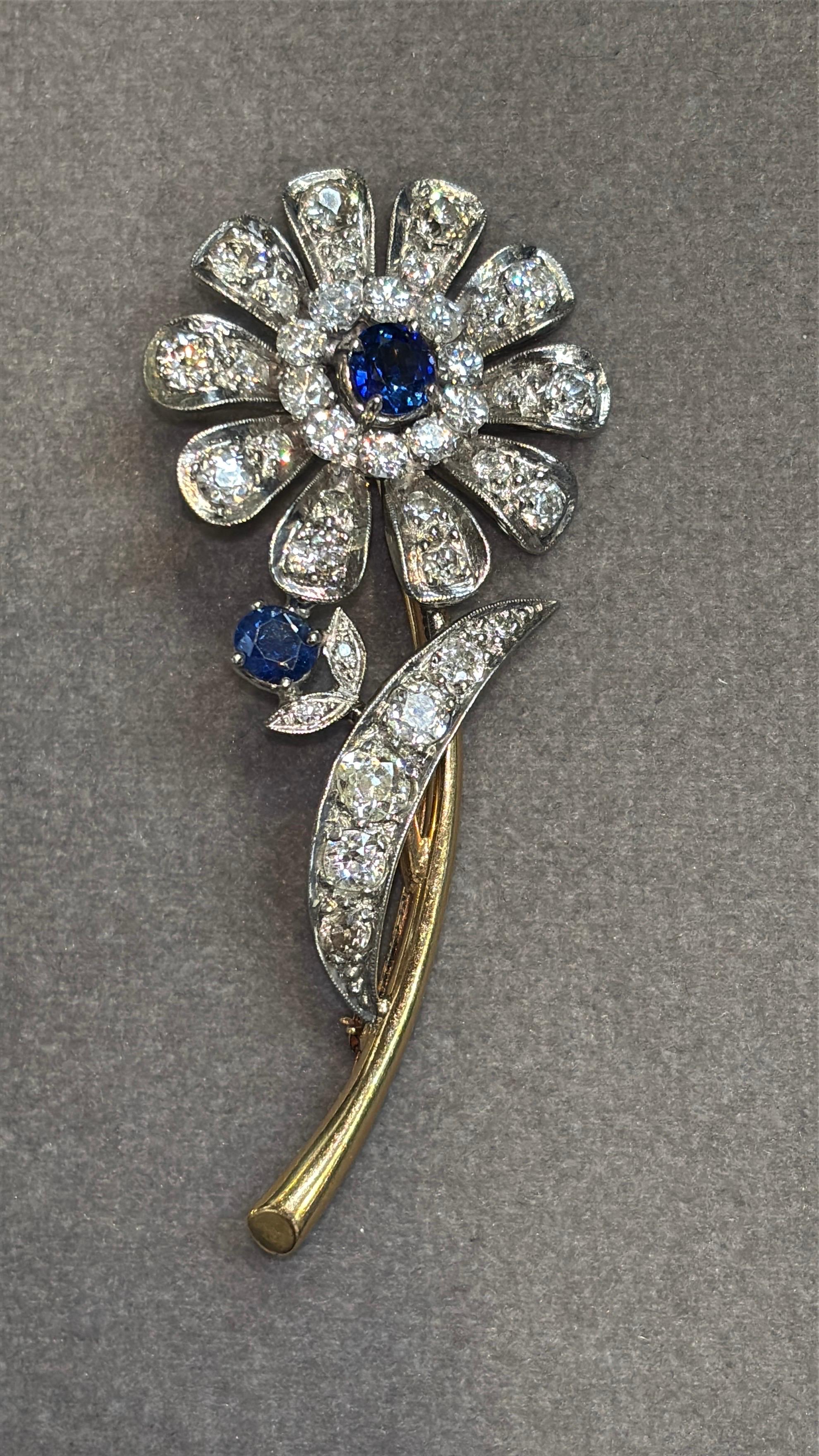 Broche Art déco en saphir et diamants en vente 2