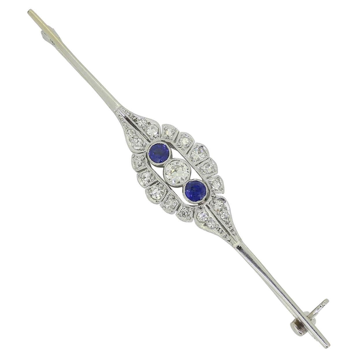 Art Deco Sapphire and Diamond Brooch For Sale