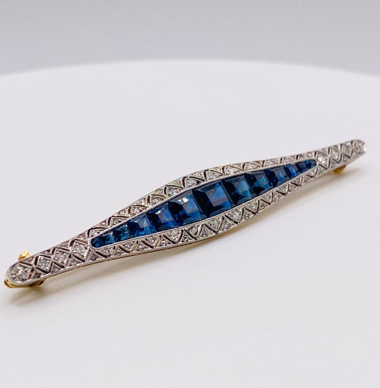 Art Deco Sapphire and Diamond Brooch Pin For Sale 2