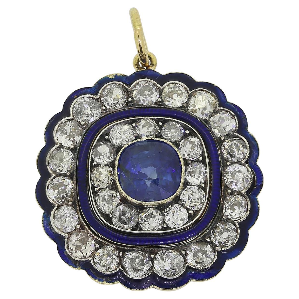Art Deco Sapphire and Diamond Cluster Pendant