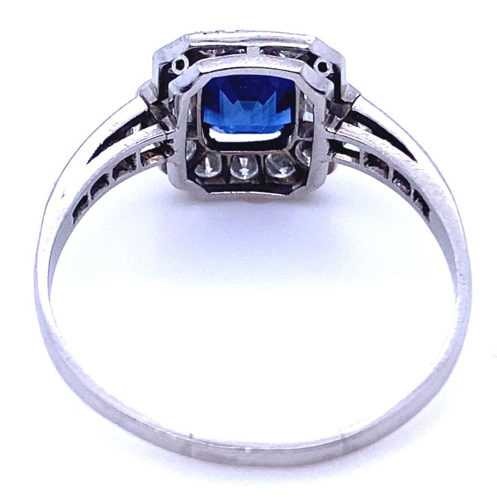 Women's Art Deco Sapphire and Diamond Cluster Platinum Engagement Ring For Sale