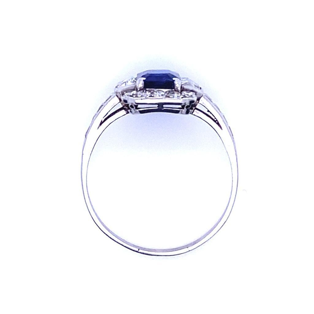 Art Deco Sapphire and Diamond Cluster Platinum Engagement Ring For Sale 1