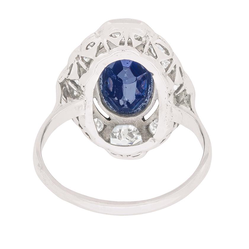 Women's or Men's Art Deco Sapphire and Diamond Cluster Ring, circa 1920s