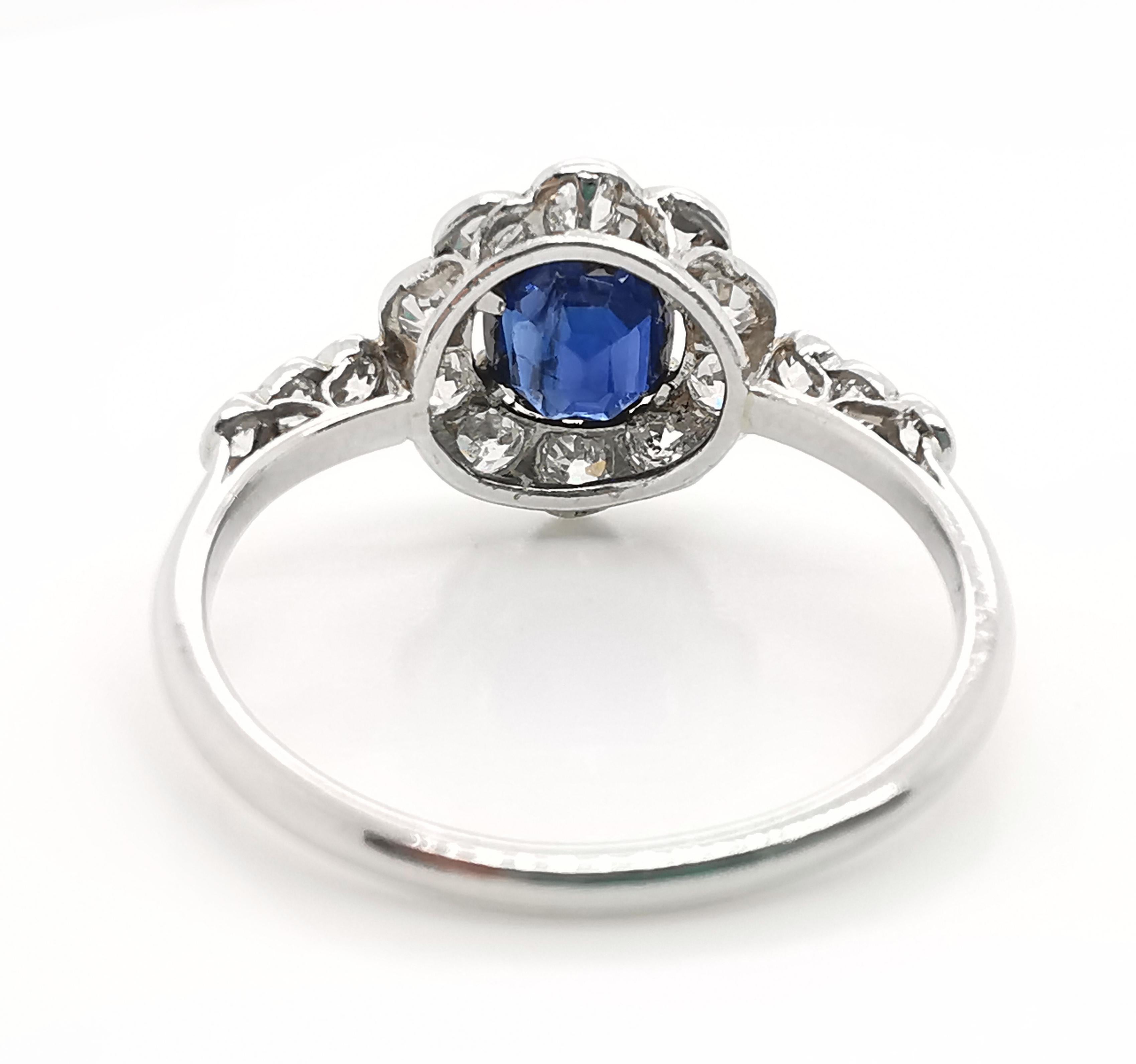 Women's Art Deco Sapphire and Diamond Cluster Ring For Sale
