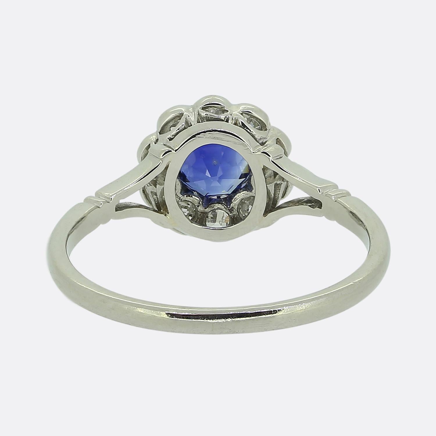 Round Cut Art Deco Sapphire and Diamond Cluster Ring For Sale