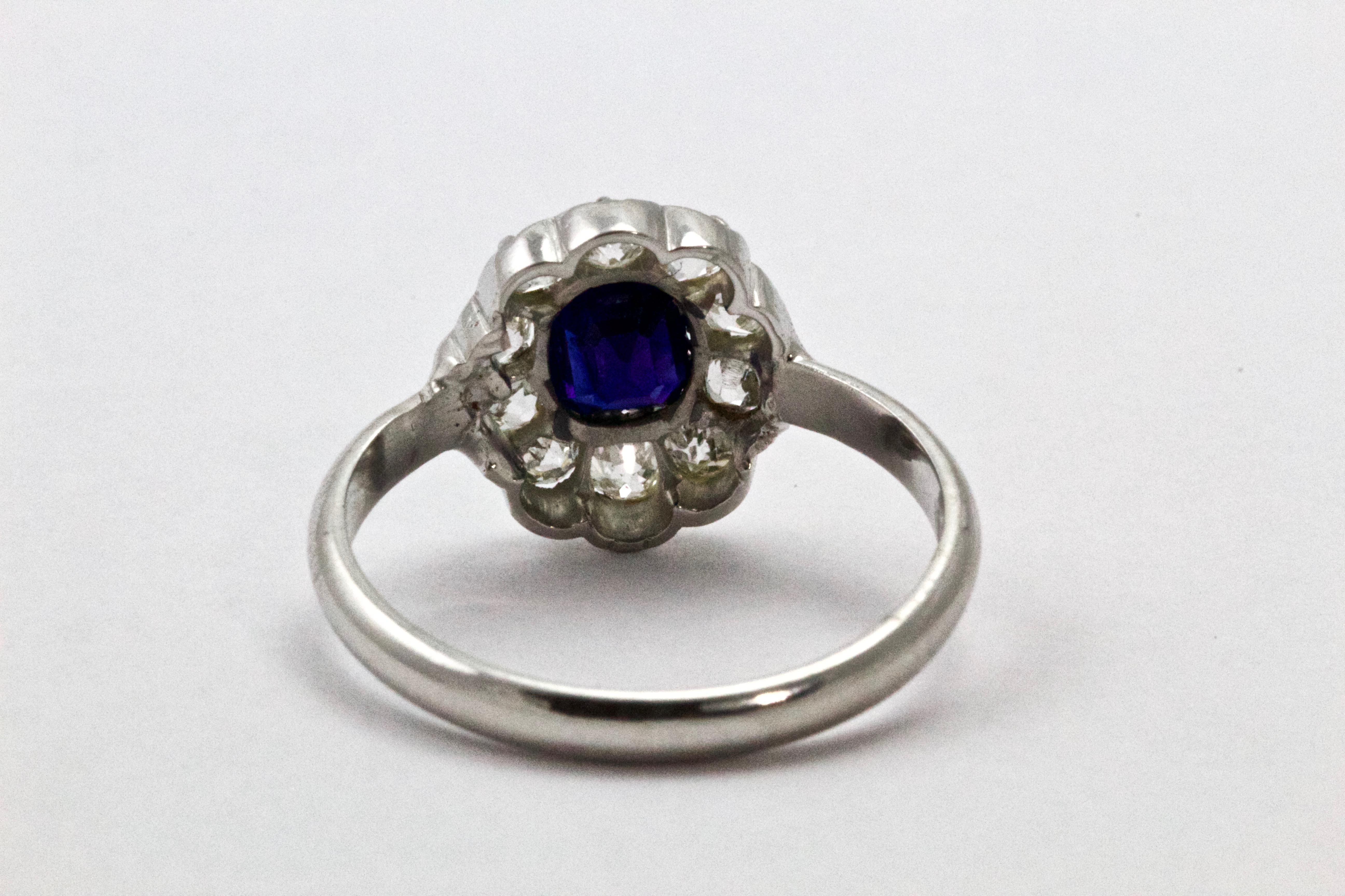 Art Deco Sapphire and Diamond Cluster Ring In Excellent Condition For Sale In Chipping Campden, GB