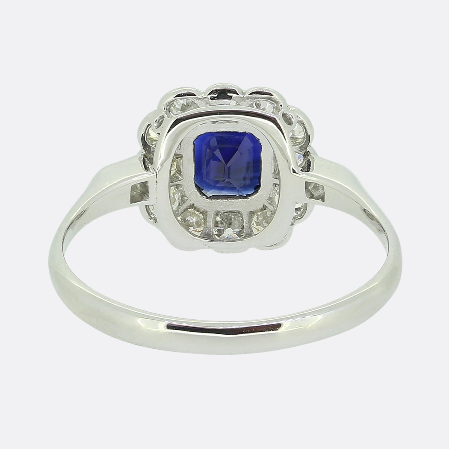 Art Deco Sapphire and Diamond Cluster Ring In Excellent Condition In London, GB