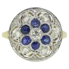 Art Deco Saphir- und Diamant-Cluster-Ring
