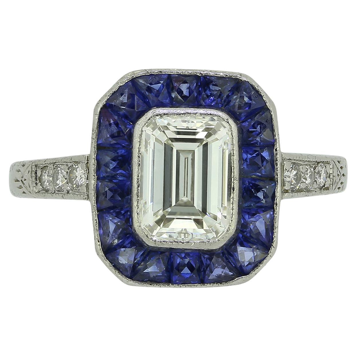 Art Deco Sapphire and Diamond Cluster Ring