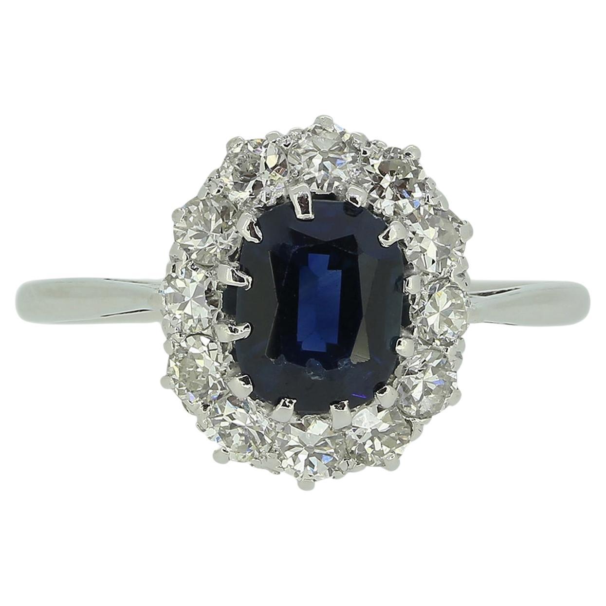 Art Deco Sapphire and Diamond Cluster Ring