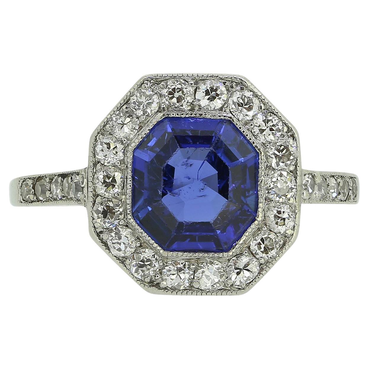 Art Deco Sapphire and Diamond Cluster Ring