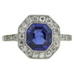 Art Deco Saphir- und Diamant-Cluster-Ring