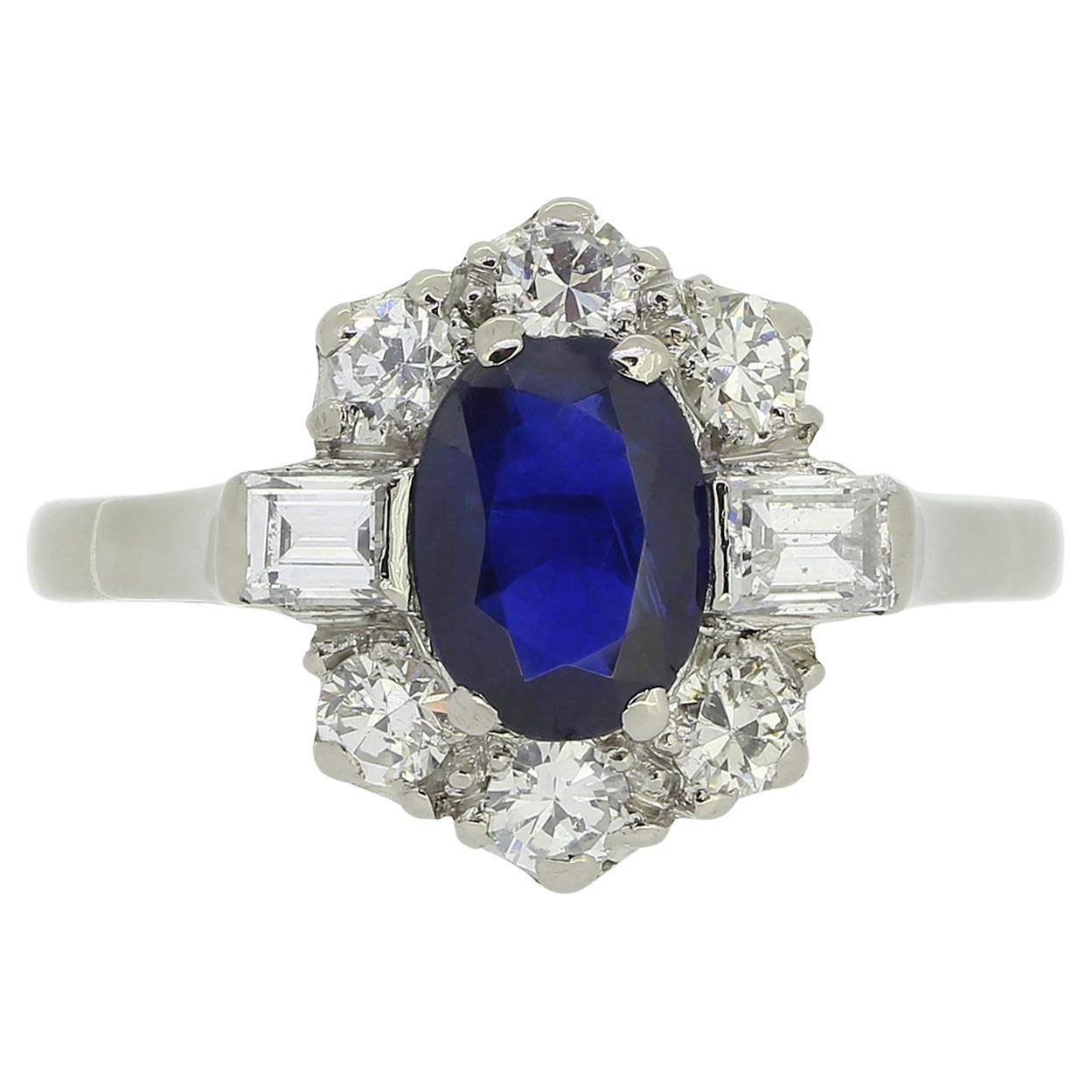 Art Deco Sapphire and Diamond Cluster Ring