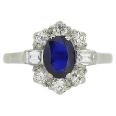 Art Deco Sapphire and Diamond Cluster Ring