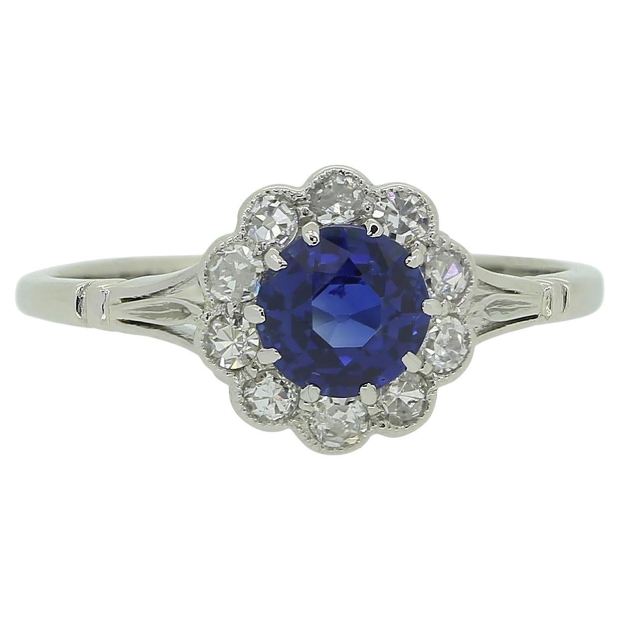 Art Deco Sapphire and Diamond Cluster Ring
