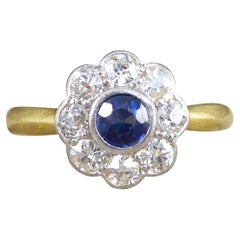 Art Deco Sapphire and Diamond Cluster Ring in 18ct Yellow Gold