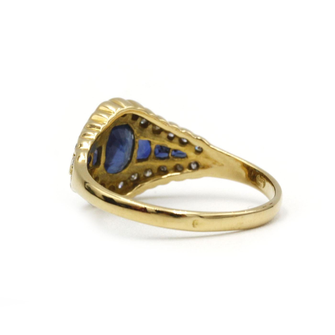 Bague de cocktail Art déco en or jaune 18 carats avec saphir et diamant Bon état - En vente à MONTMORENCY, FR