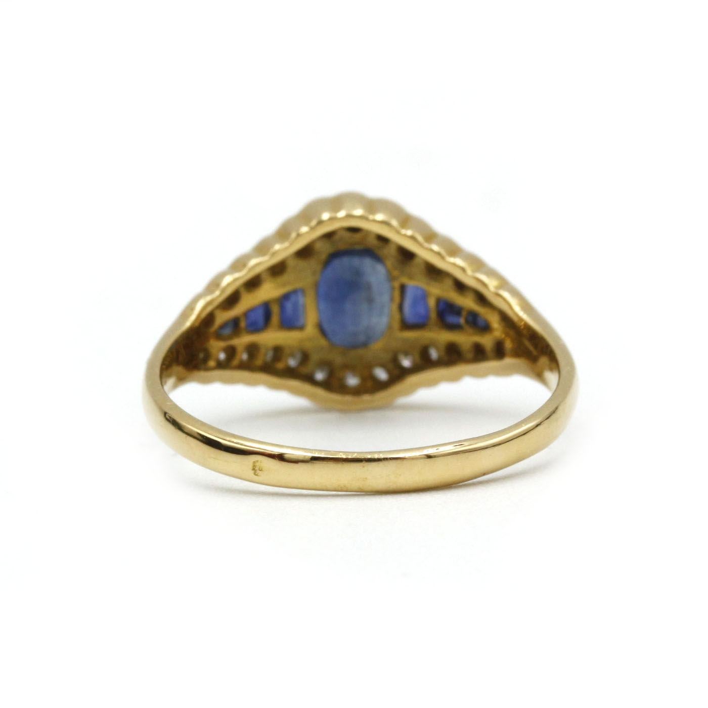 Bague de cocktail Art déco en or jaune 18 carats avec saphir et diamant Pour femmes en vente