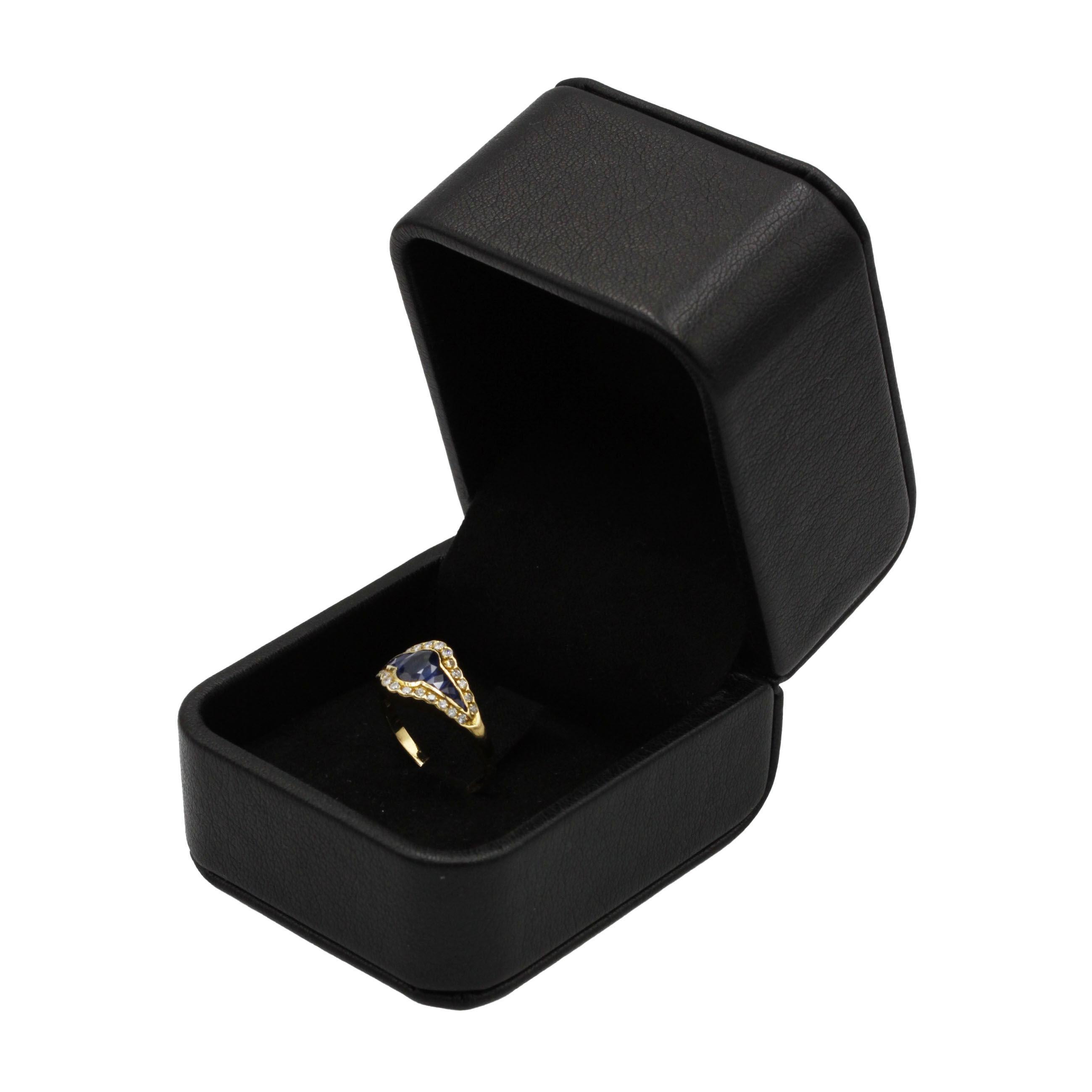Bague de cocktail Art déco en or jaune 18 carats avec saphir et diamant en vente 1