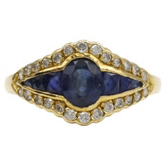 Art Deco Sapphire and Diamond Cocktail Ring in 18K Yellow Gold