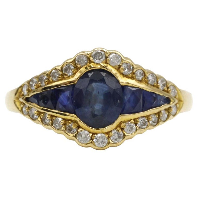 Bague Art Déco En Or Jaune 18k Sertie De Saphirs - Bijou Ancien Occasion