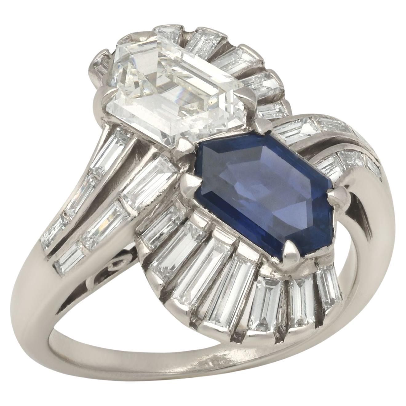 Art Deco Sapphire And Diamond Cross Over Ring In Platinum Circa 1930 For Sale