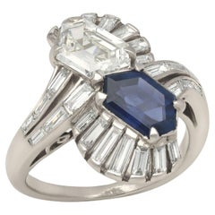 Antique Art Deco Sapphire And Diamond Cross Over Ring In Platinum Circa 1930