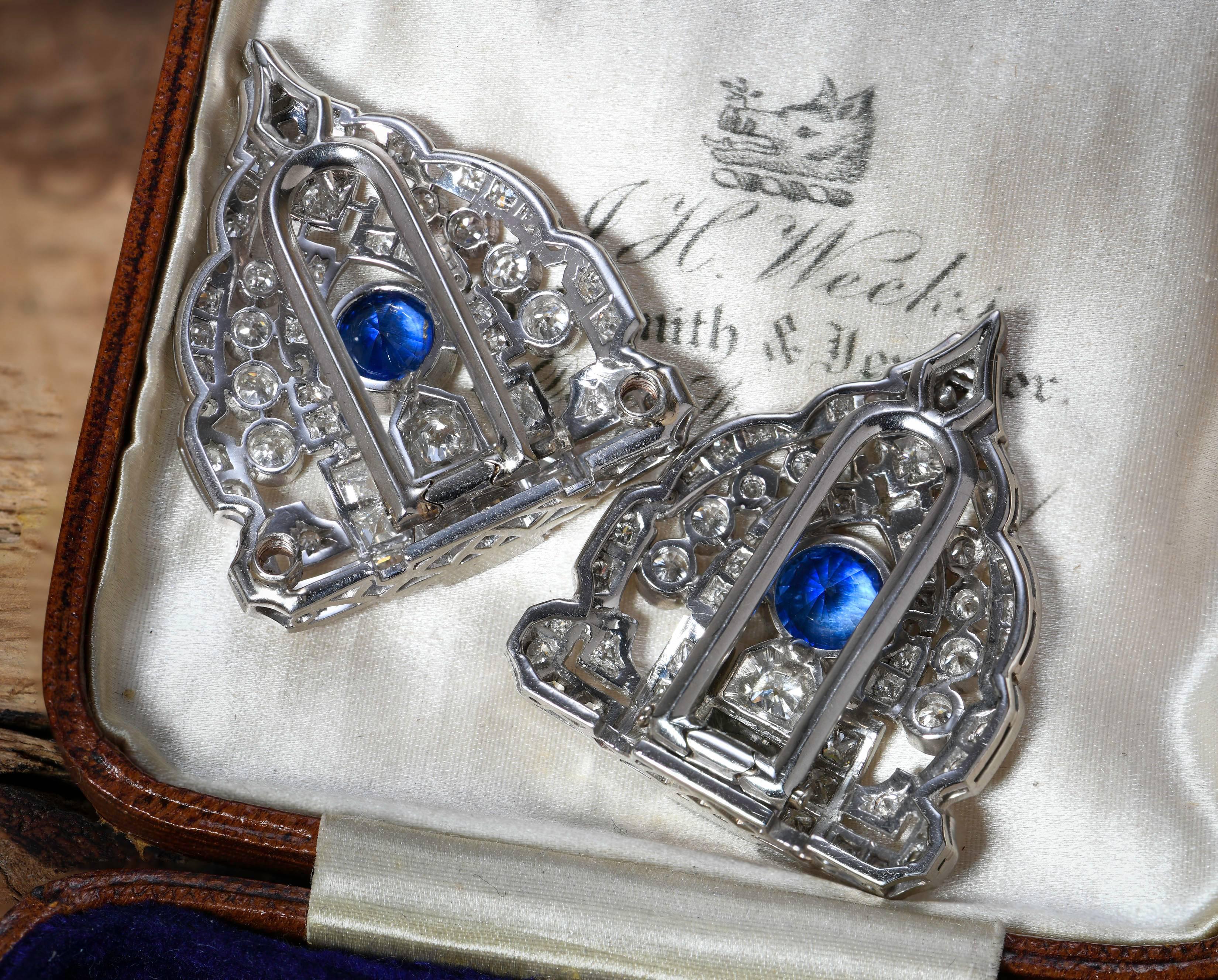 Women's or Men's Art Deco Sapphire and Diamond Double Clips