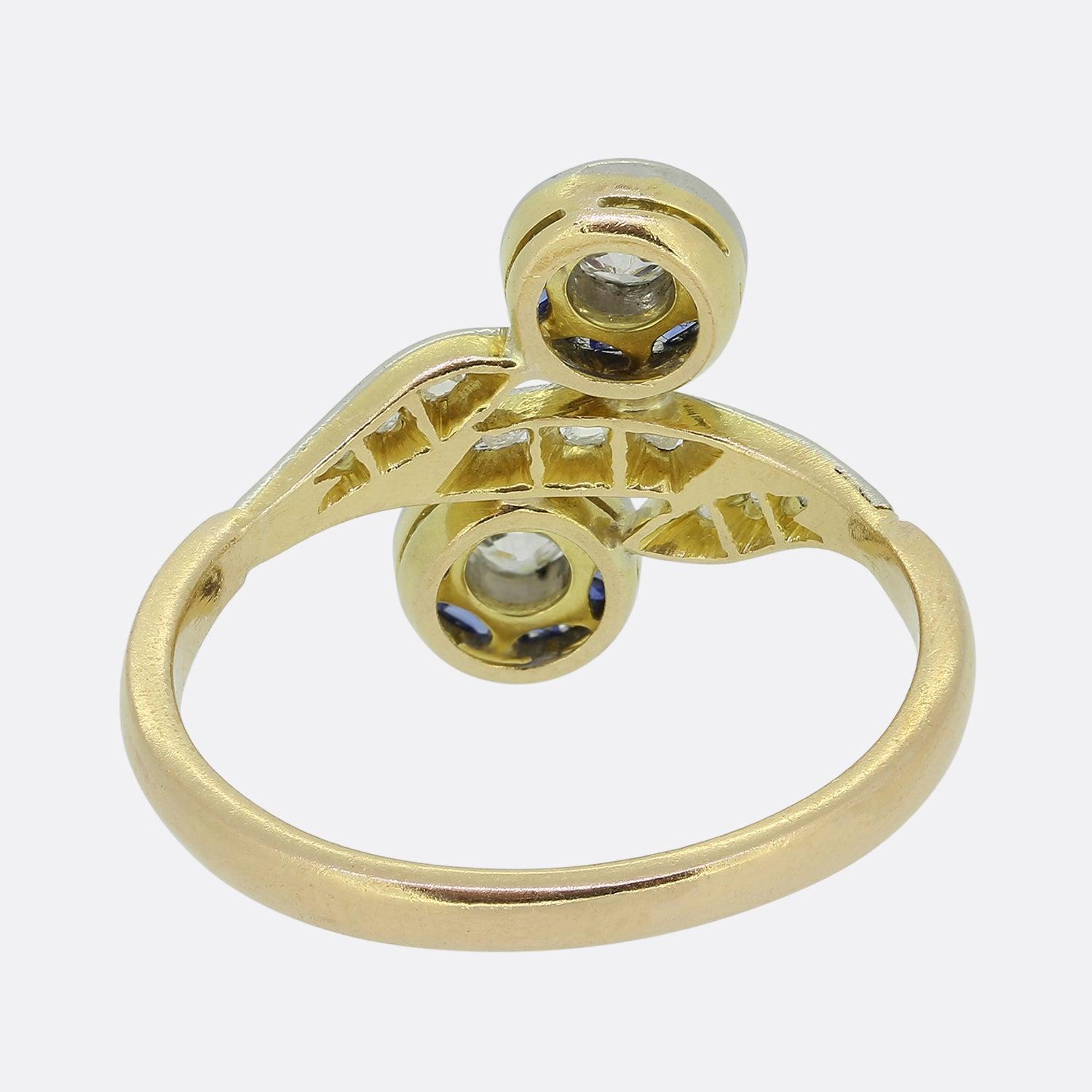 Art Deco Sapphire and Diamond Double Target Ring In Good Condition For Sale In London, GB