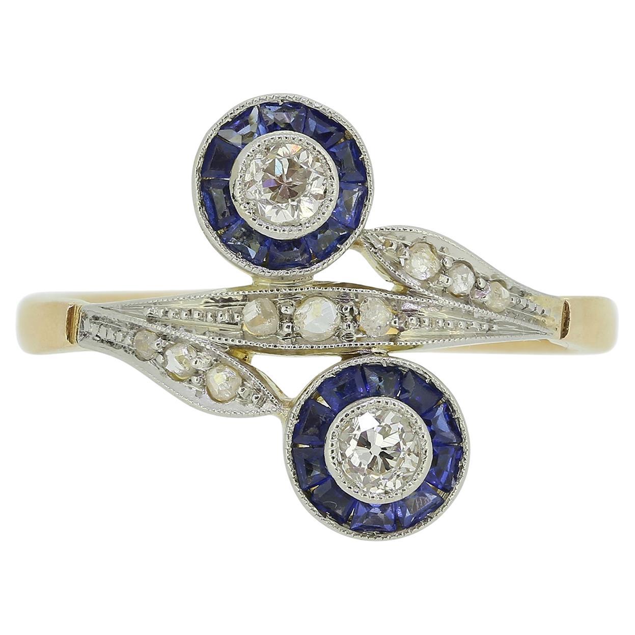 Art Deco Sapphire and Diamond Double Target Ring