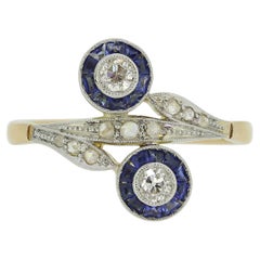 Art Deco Sapphire and Diamond Double Target Ring
