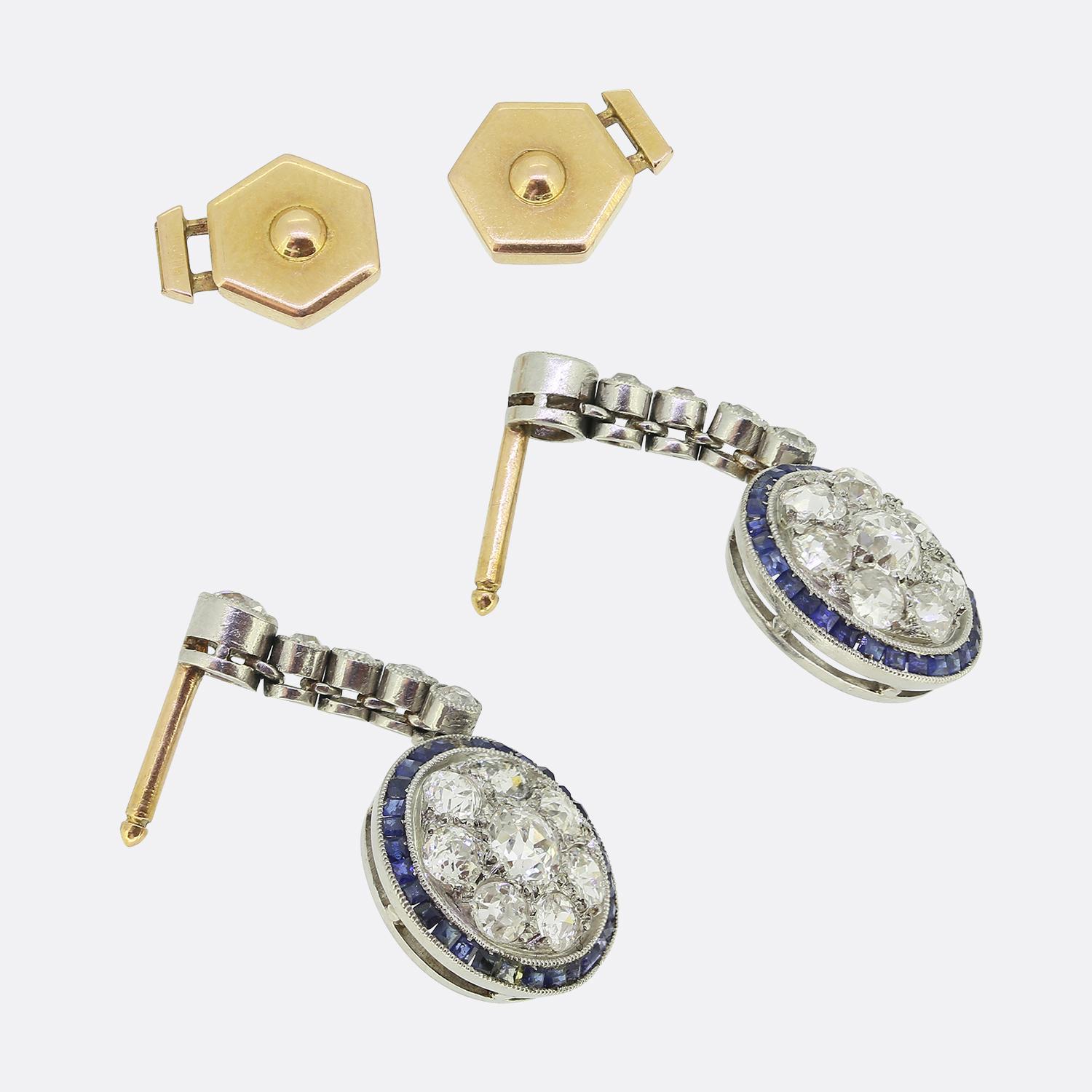 Art Deco Sapphire and Diamond Drop Earrings In Good Condition For Sale In London, GB
