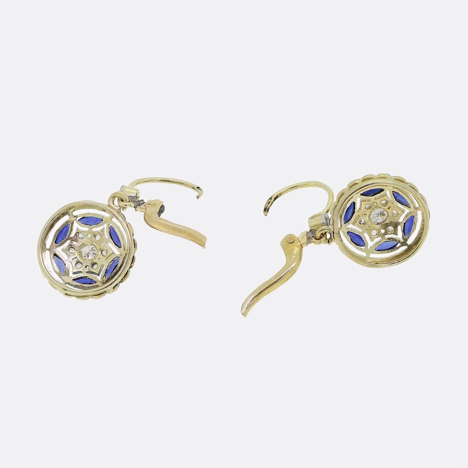 Art Deco Sapphire and Diamond Drop Earrings In Good Condition For Sale In London, GB