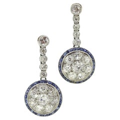 Antique Art Deco Sapphire and Diamond Drop Earrings