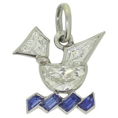Art Deco Sapphire and Diamond Duck Charm Pendant