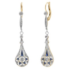 Art Deco Sapphire and Diamond Eighteen Karat Gold Vintage Earrings