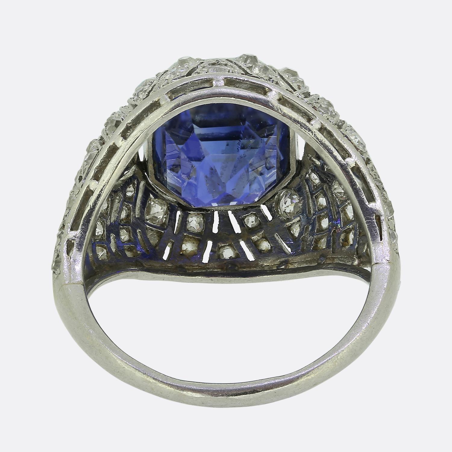 Art Deco Sapphire and Diamond Filigree Ring In Good Condition In London, GB