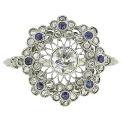 Art Deco Saphir- und Diamant-Blumen-Cluster-Ring mit Blumenmuster