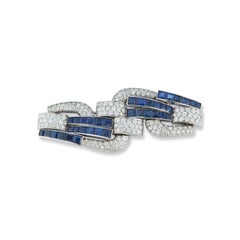 Art Deco Sapphire and Diamond Geometric Brooch