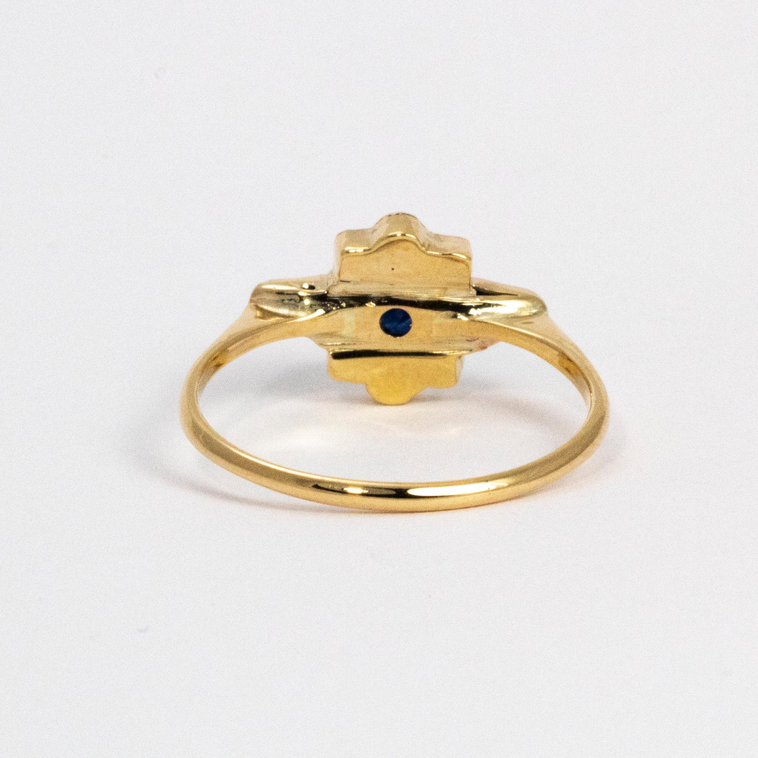 Women's or Men's Art Deco Sapphire and Diamond Gold Ring