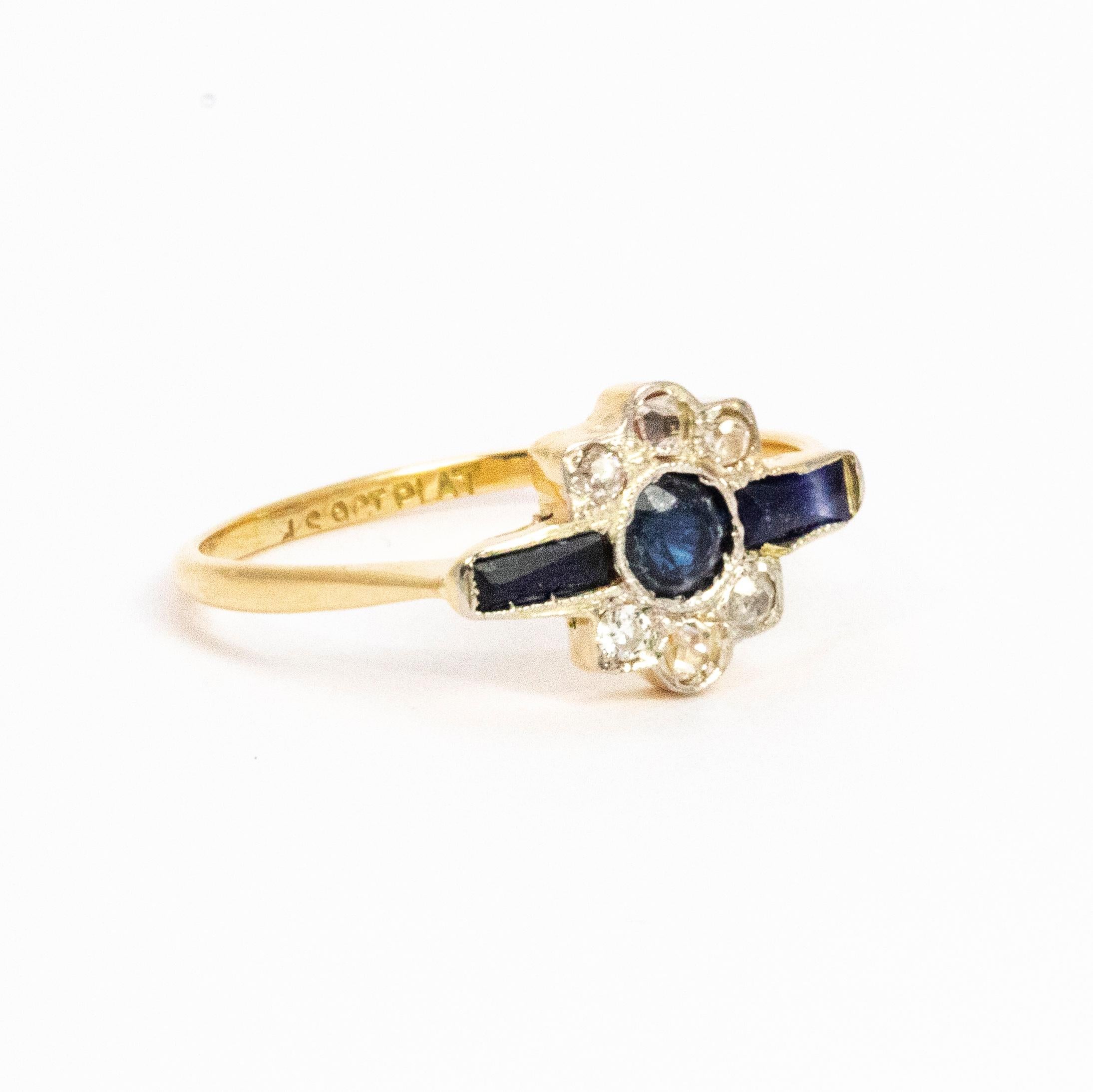 Art Deco Sapphire and Diamond Gold Ring 2