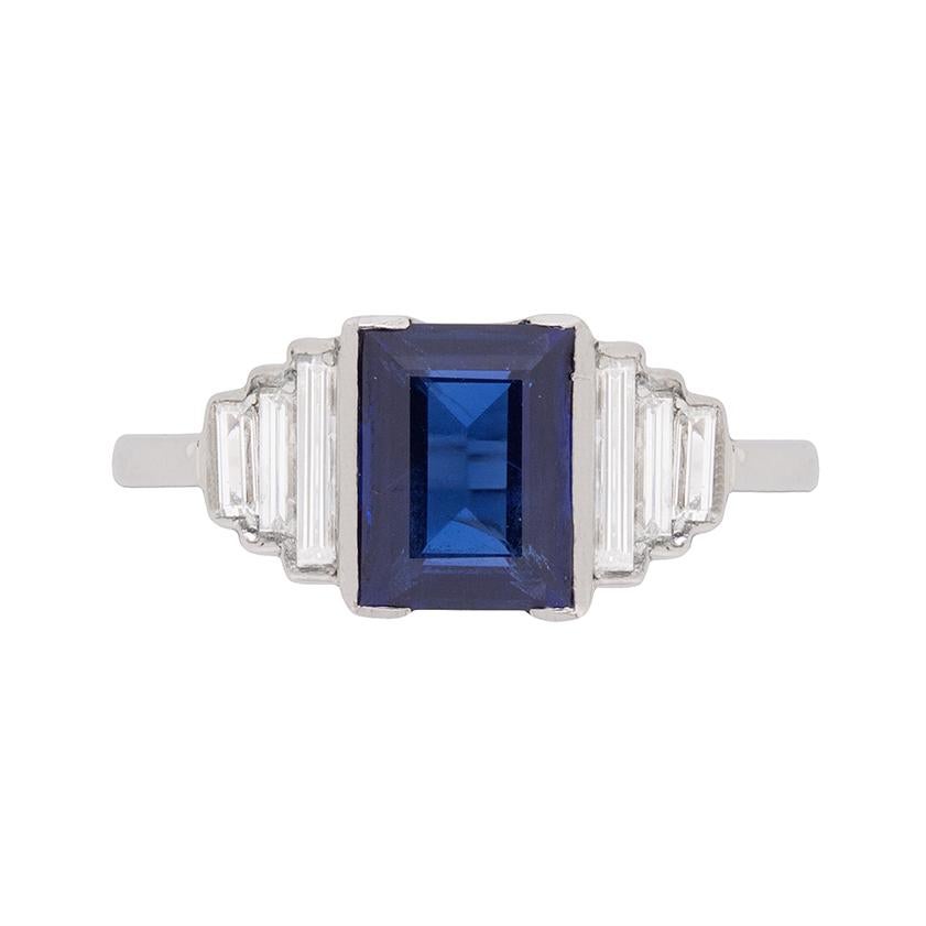 Art Deco Sapphire and Diamond Graduating Stepped Ring, circa 1920s