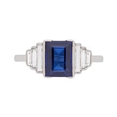 Art Deco Sapphire and Diamond Graduating Stepped Ring, circa 1920s
